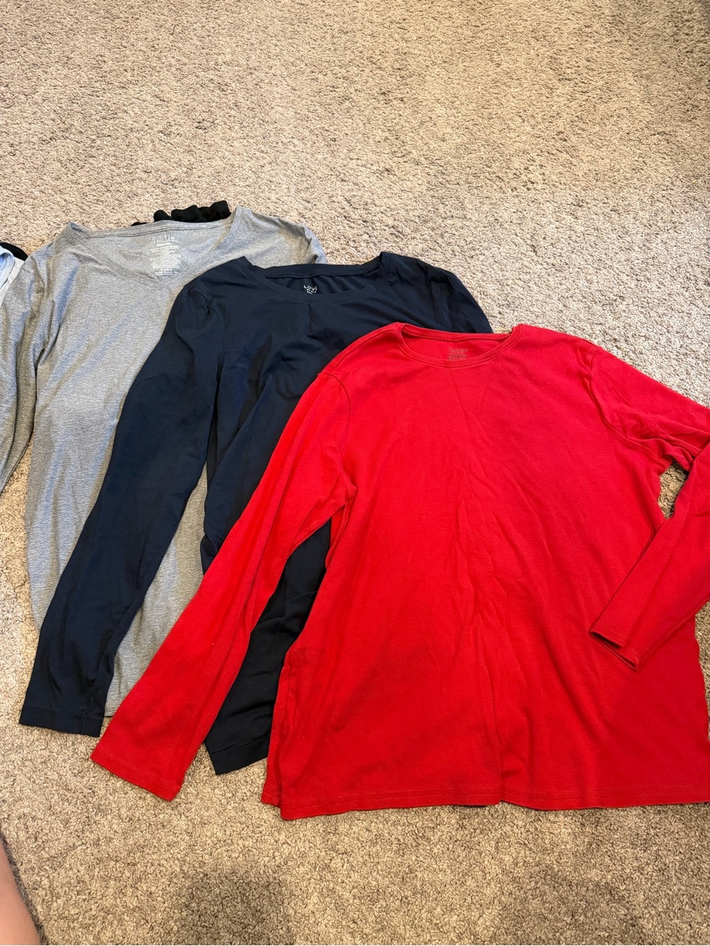 Long Sleeve Tee Trio - Red, Navy, Gray
